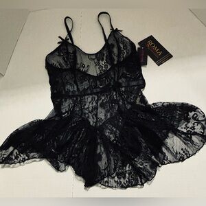 Roma Sheer Black Lace Chemise